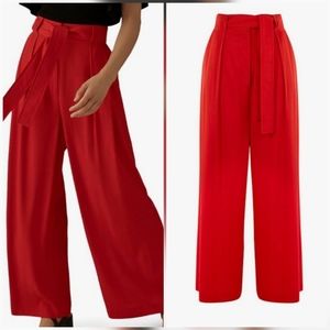 Karen Millen Red Pleated High Waist Trousers